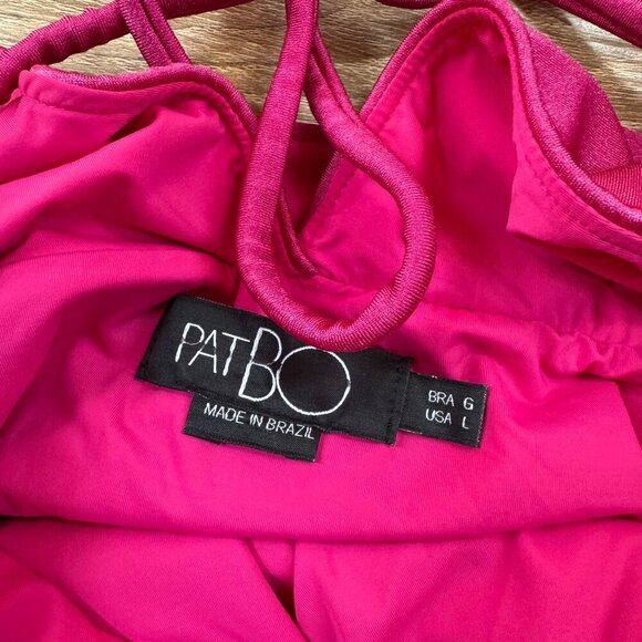 New PatBo Crochet Long Sleeve Plunge One Piece Swimsuit Swim V Neck Pink Magenta - Picture 9 of 15